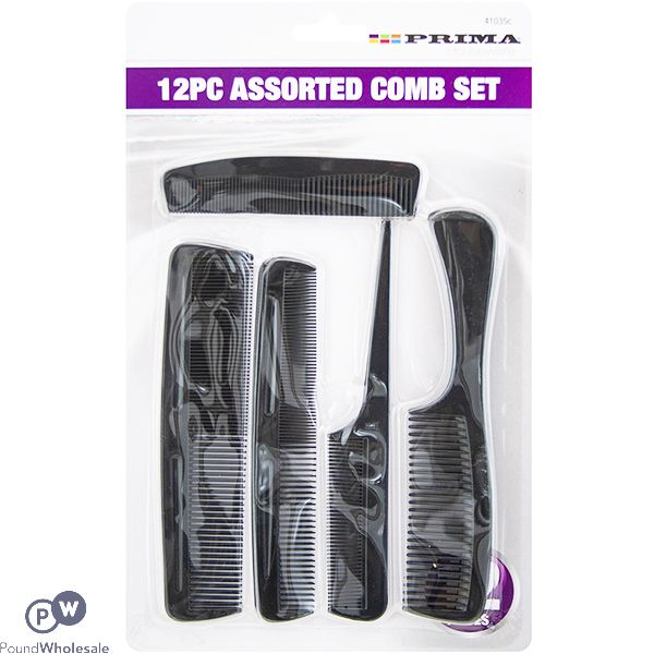 Prima Assorted Black Comb Set 12pc