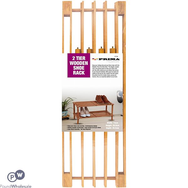 PRIMA 2 TIER WALNUT WOODEN SHOE RACK 74CM X 29.5CM X 26.5CM