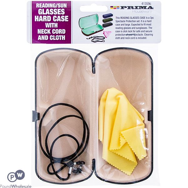 Prima Glasses Hard Case With Neck Cord & Cloth Set 3pc