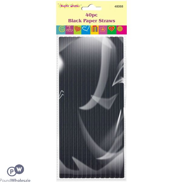 PARTY WORKS BLACK PAPER STRAWS 40PC