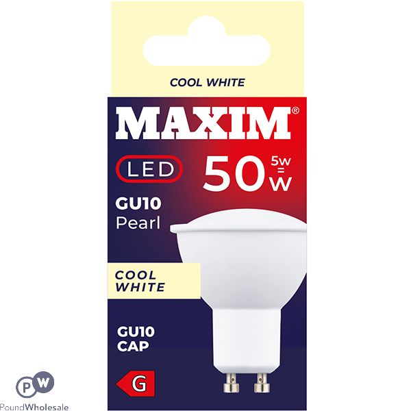 Maxim 5w=50w Gu10 Pearl Cool White Led Light Bulb
