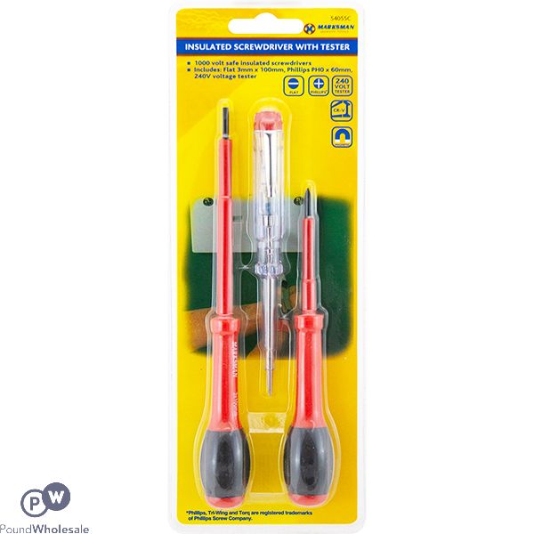 MARKSMAN INSULATED SCREWDRIVER WITH TESTER SET 3PC