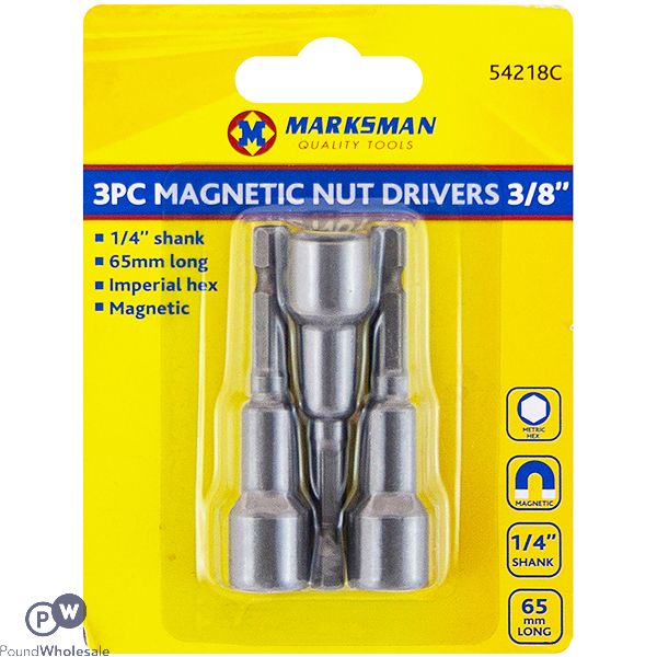 Marksman 1/4" Shank Magnetic Nut Driver Set 3/8" 3pc