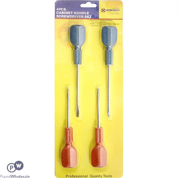 MARKSMAN CABINET HANDLE FLAT & PHILLIPS SCREWDRIVER SET 4PC