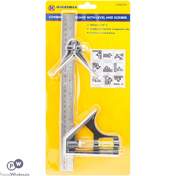 MARKSMAN COMBINATION SQUARE WITH LEVEL & SCRIBER TOOL