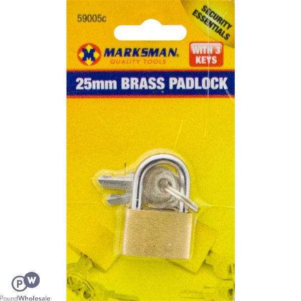 MARKSMAN 25MM BRASS PADLOCK WITH 3 KEYS