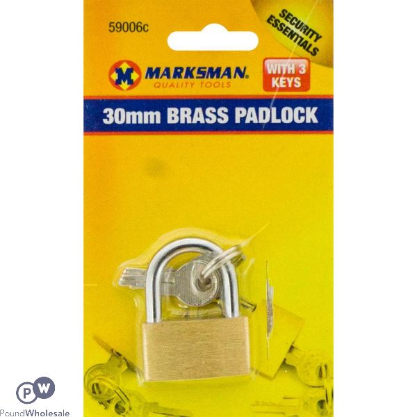 Marksman 30mm Brass Padlock With 3 Keys
