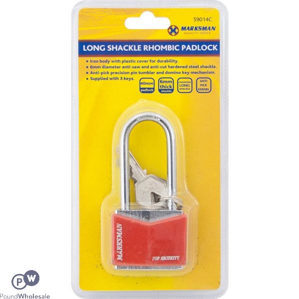 Marksman 40mm Long Shackle Rhombic Padlock With 3 Keys