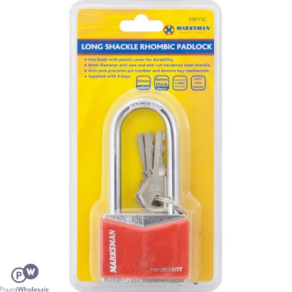 Marksman 50mm Long Shackle Rhombic Padlock With 3 Keys