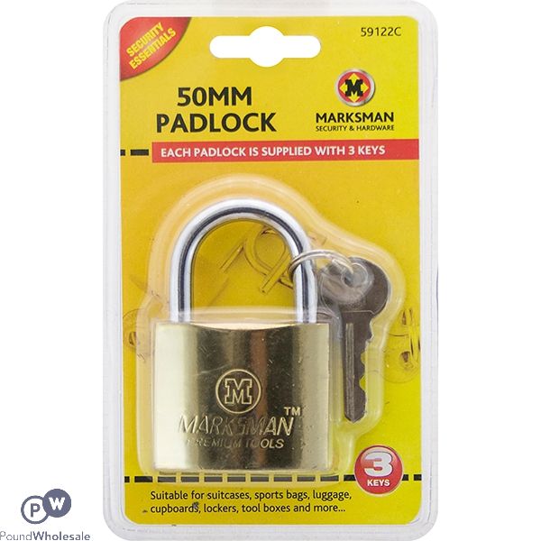 Marksman 50mm Brass-coated Padlock With 3 Keys