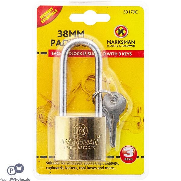 Marksman Long Beam Brass-coated Padlock 38mm