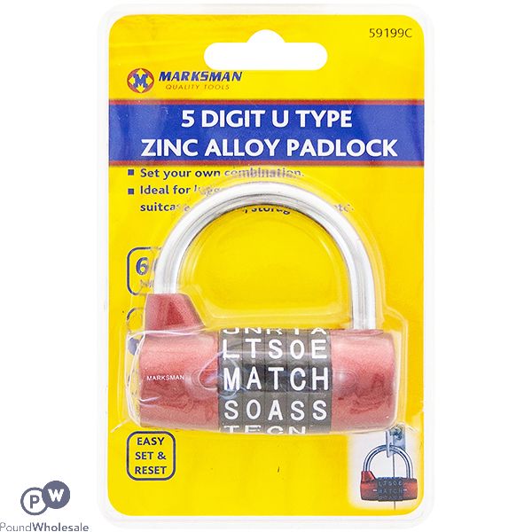 Marksman Zinc Alloy 5-Digit U-Type Padlock 60mm