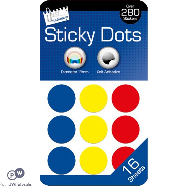 JUST STATIONERY 280+ STICKY DOTS ASSORTED COLOURS