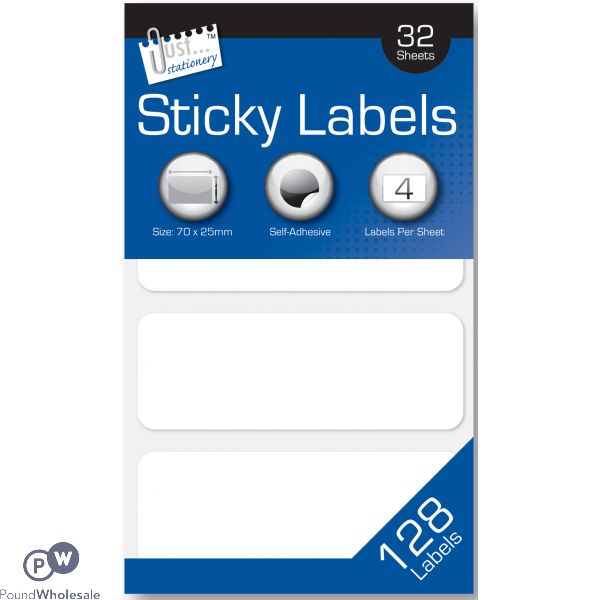 JUST STATIONERY STICKY LABELS 128 LABELS 70 X 25MM