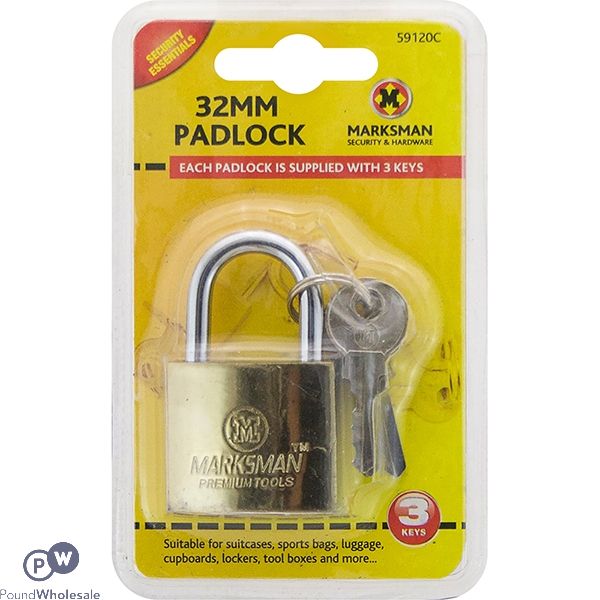 Marksman 32mm Brass-coated Padlock With 3 Keys