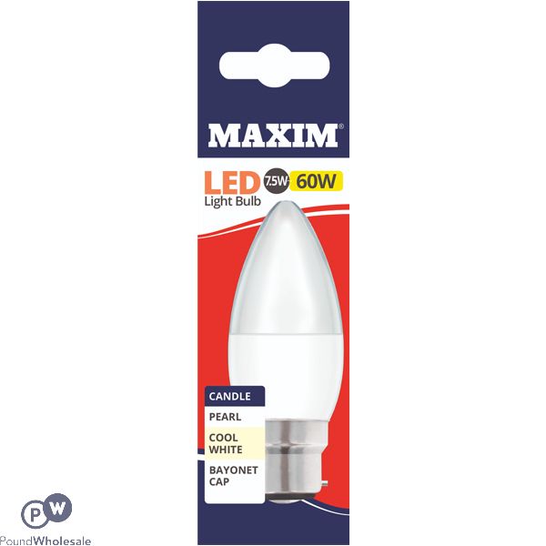 Maxim 7.5w=60w Bayonet Cool White Candle Led Bulb