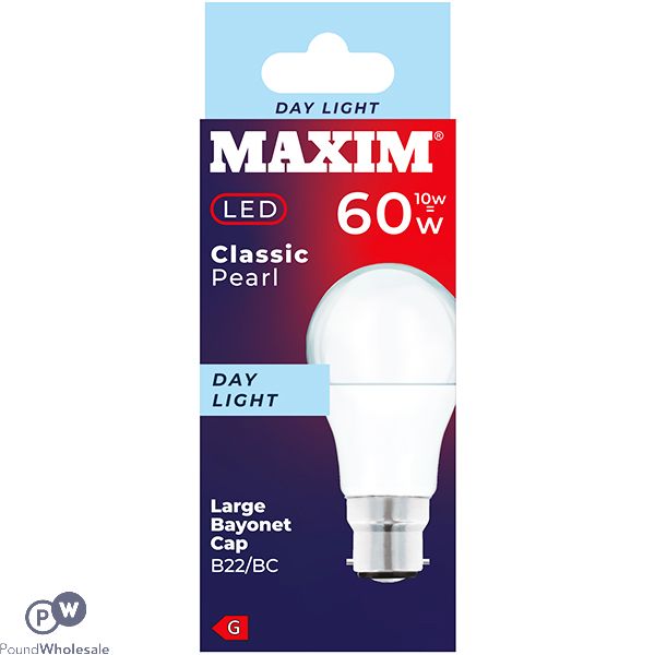 Maxim 10w=60w Classic Pearl Day Light B22 Bc Led Light Bulb