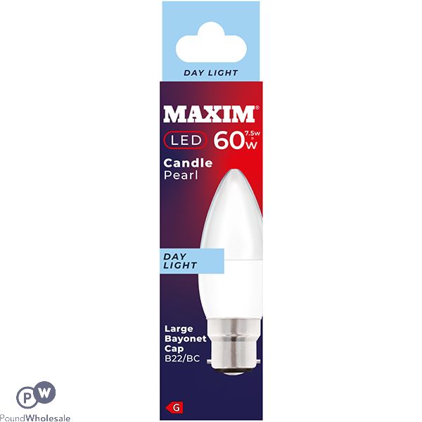 Maxim 7.5w=60w Candle Pearl Day Light B22 Bc Led Light Bulb