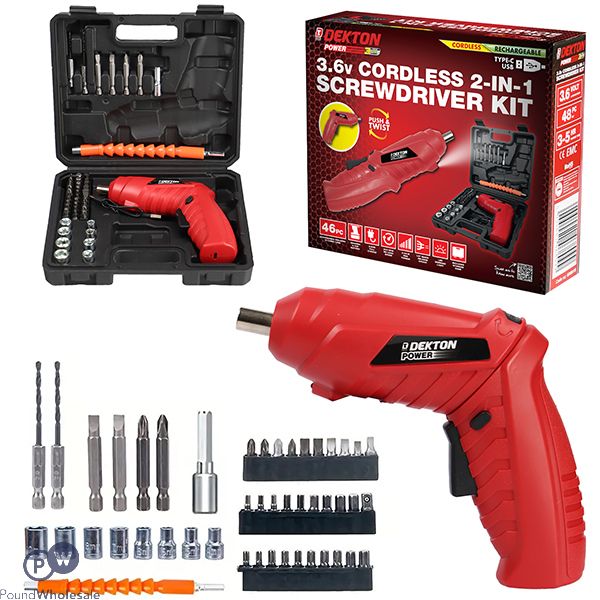 Dekton Power 3.6v Cordless 2-in-1 Screwdriver Kit 46pc