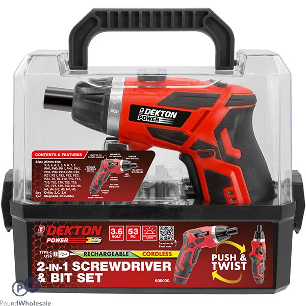 Dekton Power 3.6v 2-in-1 Screwdriver & Bit Set 51pc