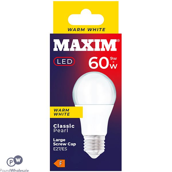 MAXIM LED LIGHT BULB 10W=60W GLS PEARL WARM WHITE EDISON SCREW