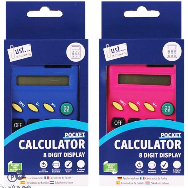 Just Stationery Pocket Calculator Assorted Colours