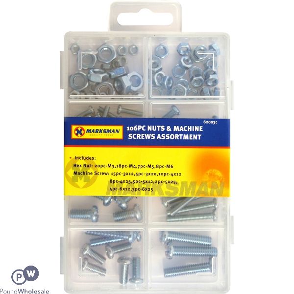 MARKSMAN NUT & MACHINE SCREW ASSORTMENT 100PC