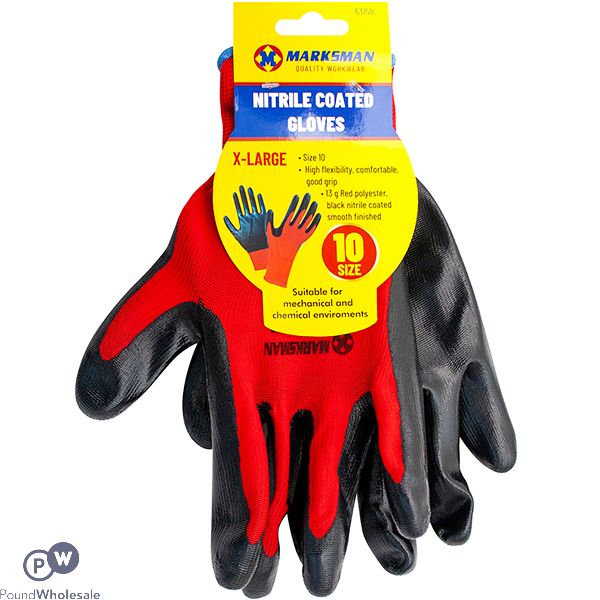 MARKSMAN NITRILE-COATED RED POLYESTER WORK GLOVES XL