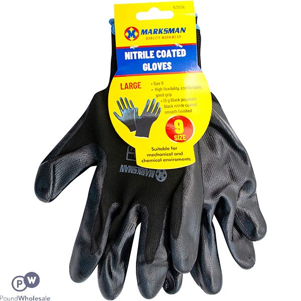 Marksman Nitrile-coated Black Polyester Work Gloves Large