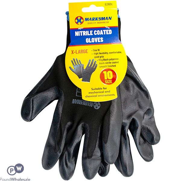 Marksman Nitrile-coated Black Polyester Work Gloves Xl