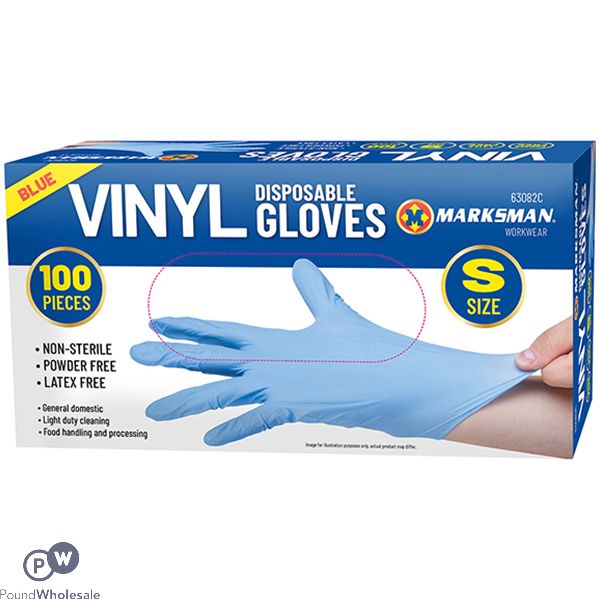 Marksman Blue Vinyl Disposable Gloves Small 100pc