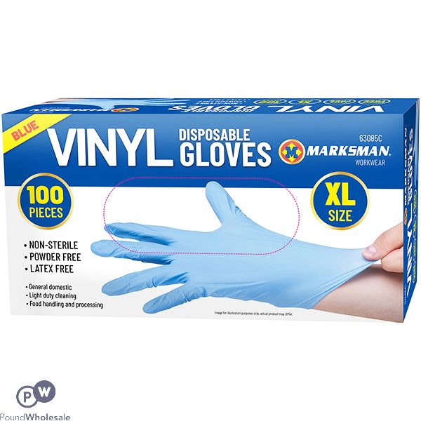 Marksman Blue Vinyl Disposable Gloves Xl 100pc