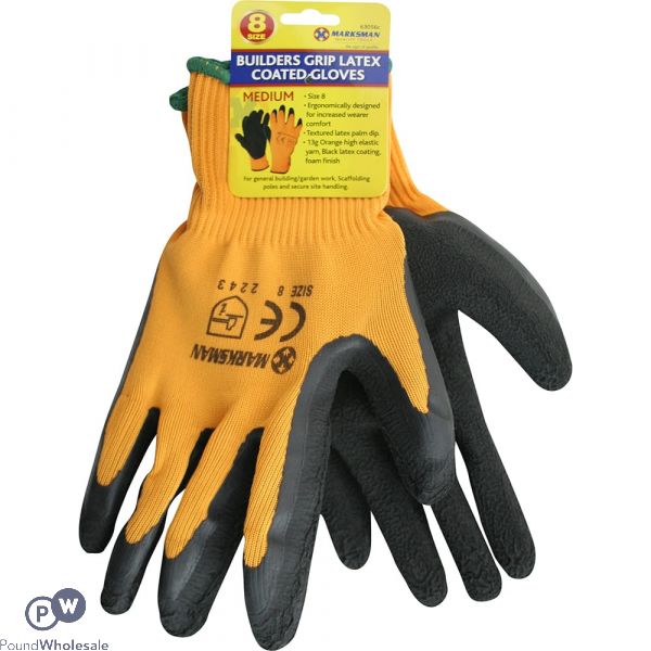 Marksman Builders Grip Latex Gloves Size 8