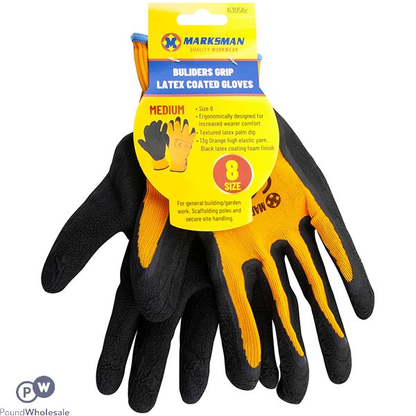 Marksman Builders Grip Latex Gloves Size 8