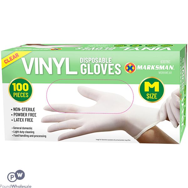 Marksman Clear Vinyl Gloves Medium 100pc