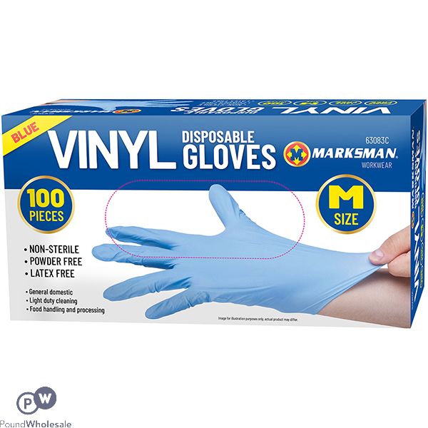 MARKSMAN BLUE VINYL GLOVES MEDIUM 100PC