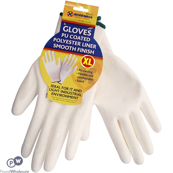 MARKSMAN PU-COATED POLYESTER LINER WHITE WORK GLOVES XL