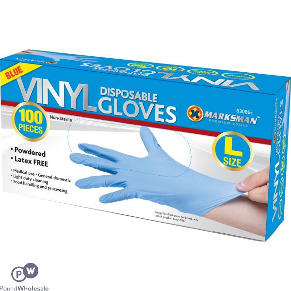 Marksman Blue Vinyl Powdered Gloves Large 100pc