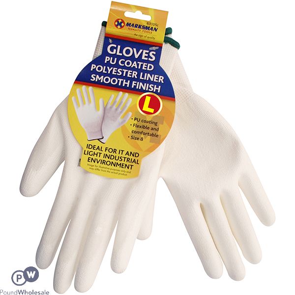 Marksman Pu-coated Polyester Liner White Work Gloves Large