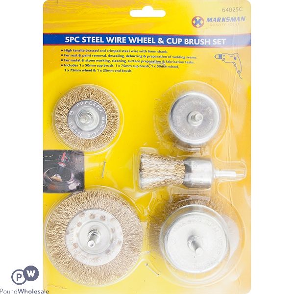 Marksman Steel Wire Wheel & Cup Brush Set 5pc