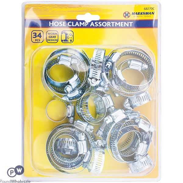 MARKSMAN WORM GEAR HOSE CLAMP ASSORTMENT 34PC