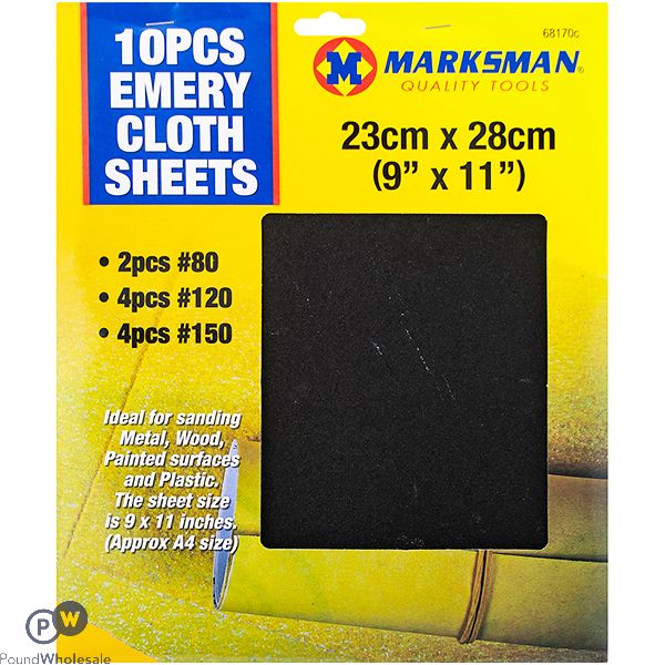 MARKSMAN ASSORTED EMERY CLOTH SHEETS 23CM X 28CM