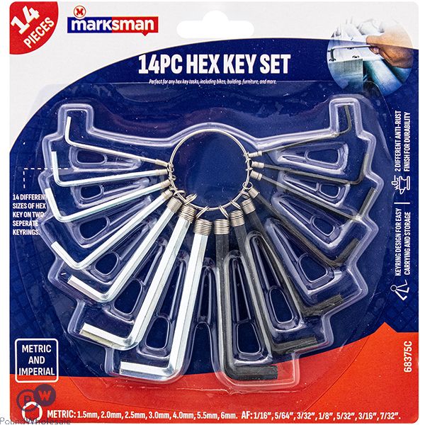 Marksman Metric & Imperial Hex Key Set 14pc