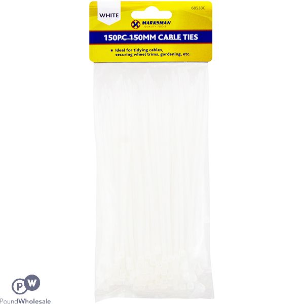 Marksman White Cable Ties 150mm 150pc