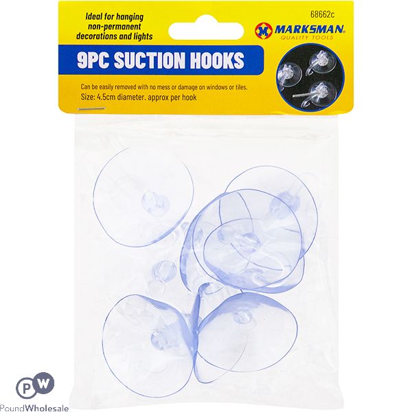 MARKSMAN CLEAR SUCTION HOOKS 4.5CM 9PC