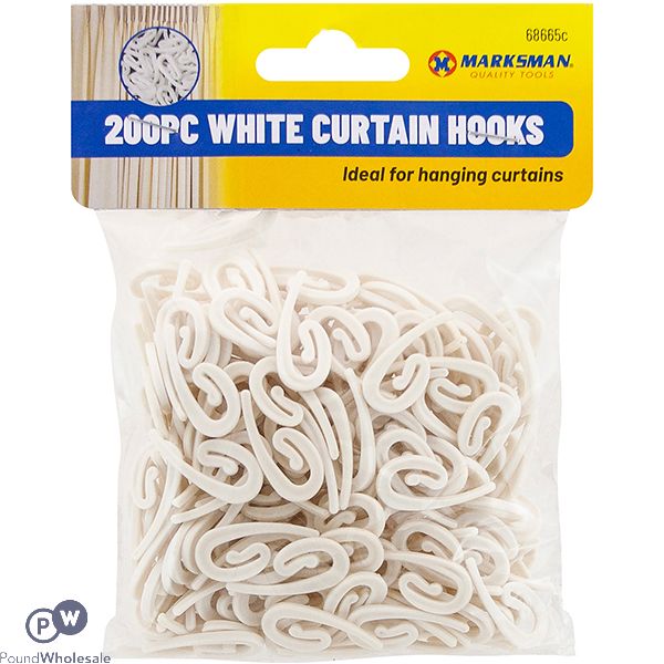 MARKSMAN WHITE CURTAIN HOOKS 200PC