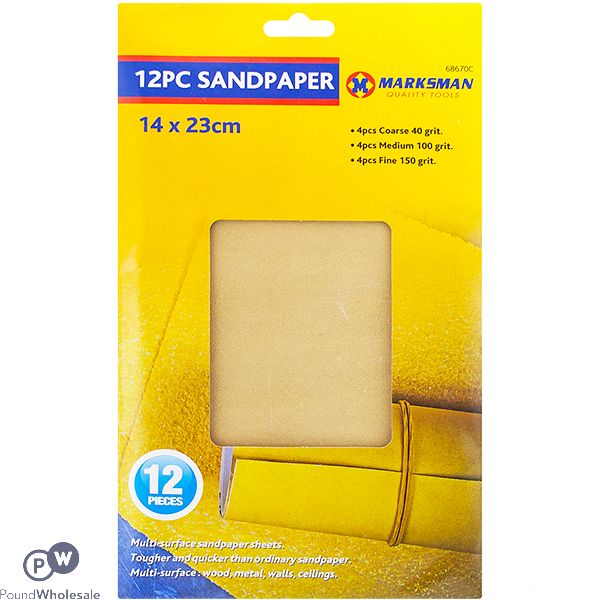 Marksman Assorted Sandpaper Set 14 X 23cm 12pc