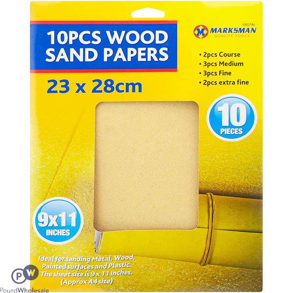 Marksman Assorted Wood Sandpaper Set 23 X 28cm 10pc