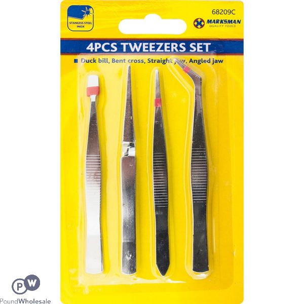 Marksman Stainless Steel Tweezer Set 4pc