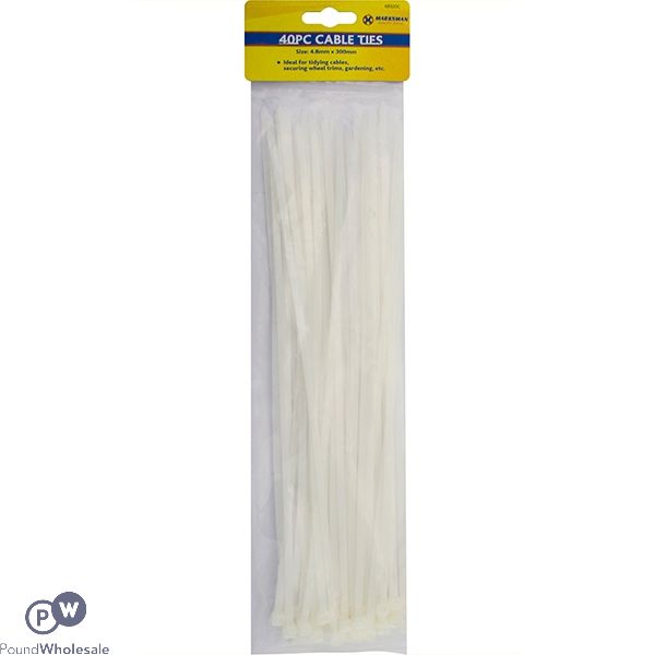 Marksman Cable Ties White 4.8mm X 300mm 40pc